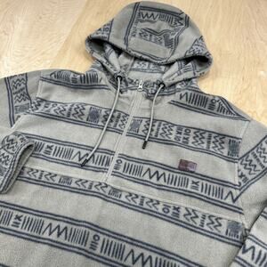 O’Neill Mens XL Fleece Hoodie Pullover 1/4 Zip Aztec Tribal Gray Jacket GC